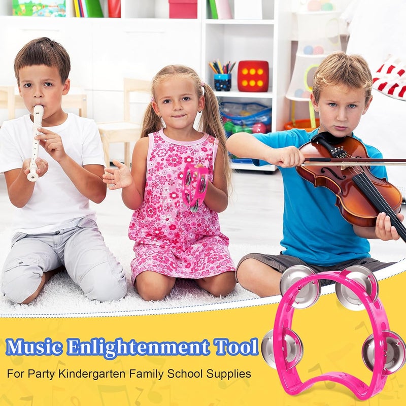 Lukmaa 12 Pcs Plastic Percussion Tambourine with 4 Bells Rhythm Musical Instruments for Adults Hand Tambourine Hand Held Percussion Drum for Party Kindergarten Family School Supplies (Pink) - Image 5
